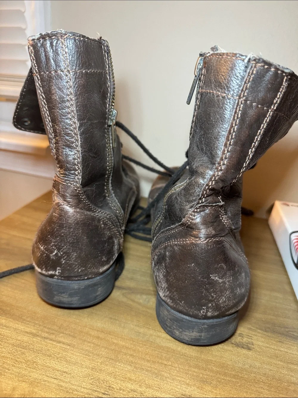 Steve Madden Dark Brown Leather Lace-Up Combat Boots
